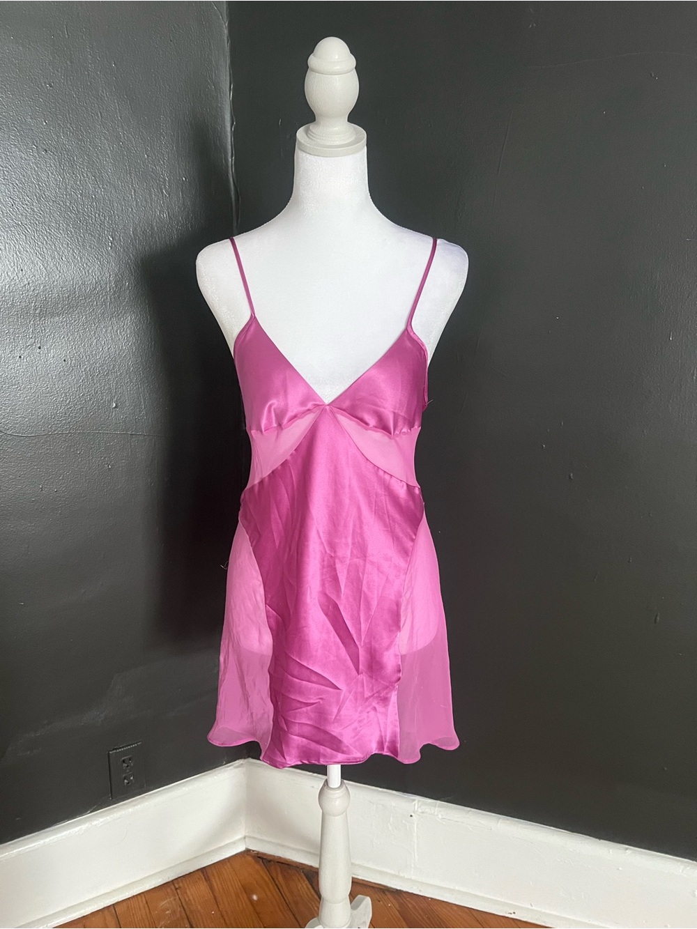 VS satin pink sleepwear fairy gown with mesh siding